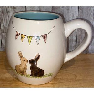 Rae Dunn Artisan Collection Ceramic Happy Easter Bunny Banner Coffee Tea Mug